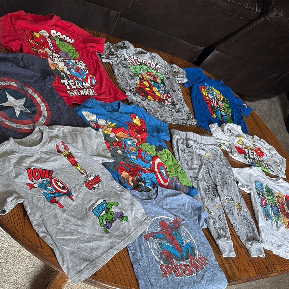 Marvel Kids Shirts and Pants Matching Sets - Red, Blue, Gray